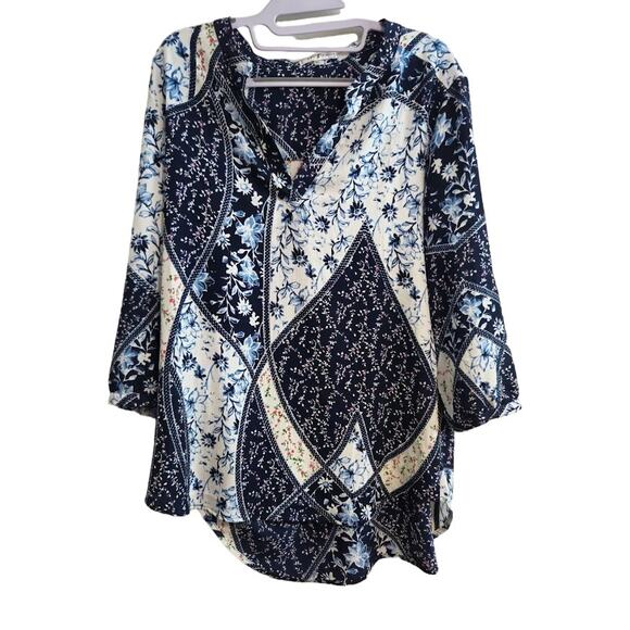 XL women's dark navy scarf print tunic profile apparel - Picture 1 of 8